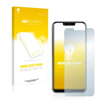 Parte frontale di una confezione del prodotto con il logo del marchio upscreen. Accanto è raffigurato il dispositivo Honor Pla