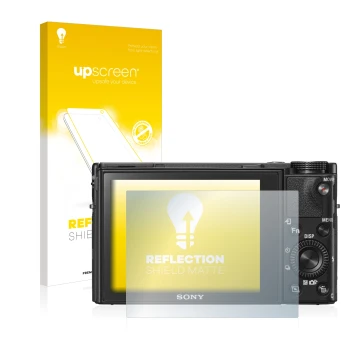 Parte frontale di una confezione del prodotto con il logo del marchio upscreen. Accanto è raffigurato il dispositivo Sony Cybe