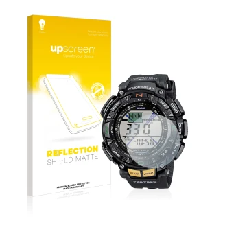 Parte frontale di una confezione del prodotto con il logo del marchio upscreen. Accanto è raffigurato il dispositivo Casio Pro