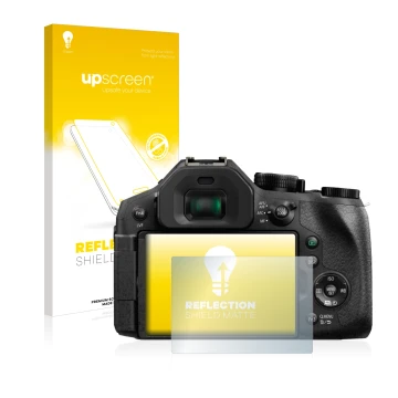 Parte frontale di una confezione del prodotto con il logo del marchio upscreen. Accanto è raffigurato il dispositivo Panasonic