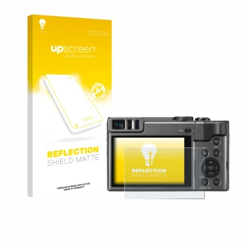 Parte frontale di una confezione del prodotto con il logo del marchio upscreen. Accanto è raffigurato il dispositivo Panasonic