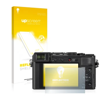 Parte frontale di una confezione del prodotto con il logo del marchio upscreen. Accanto è raffigurato il dispositivo Panasonic