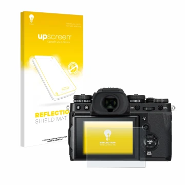 Parte frontale di una confezione del prodotto con il logo del marchio upscreen. Accanto è raffigurato il dispositivo Fujifilm 