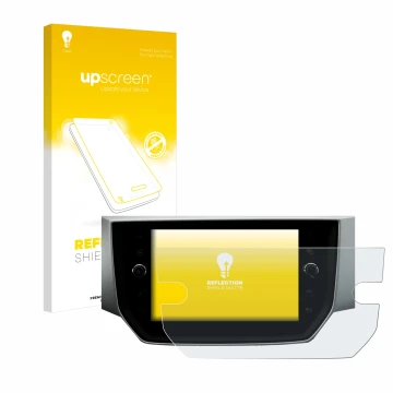 Parte frontale di una confezione del prodotto con il logo del marchio upscreen. Accanto è raffigurato il dispositivo Seat Ibiz