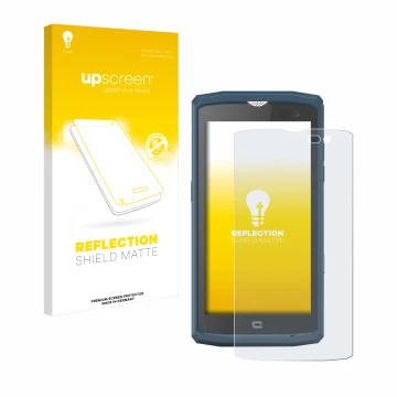 Parte frontale di una confezione del prodotto con il logo del marchio upscreen. Accanto è raffigurato il dispositivo Crosscall