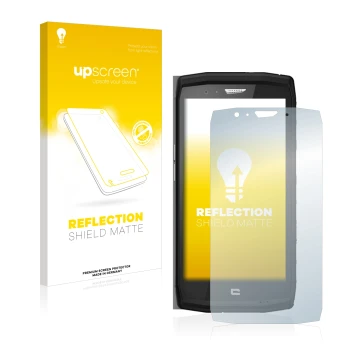 Parte frontale di una confezione del prodotto con il logo del marchio upscreen. Accanto è raffigurato il dispositivo Crosscall