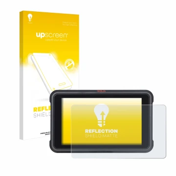 Parte frontale di una confezione del prodotto con il logo del marchio upscreen. Accanto è raffigurato il dispositivo Atomos Ni