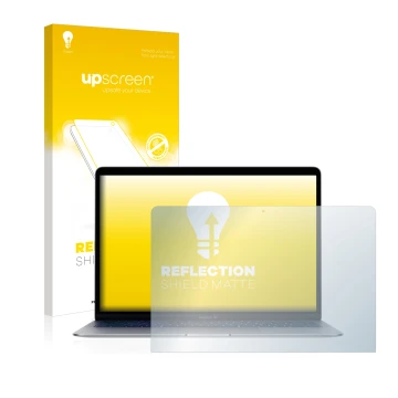 Parte frontale di una confezione del prodotto con il logo del marchio upscreen. Accanto è raffigurato il dispositivo Apple Mac