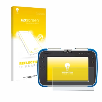 Parte frontale di una confezione del prodotto con il logo del marchio upscreen. Accanto è raffigurato il dispositivo Vtech Sto