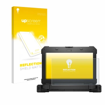 Parte frontale di una confezione del prodotto con il logo del marchio upscreen. Accanto è raffigurato il dispositivo Dell Lati