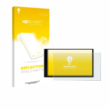 Parte frontale di una confezione del prodotto con il logo del marchio upscreen. Accanto è raffigurato il dispositivo Garmin Dr