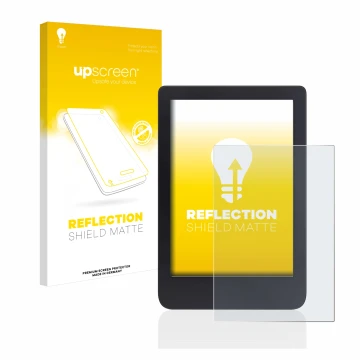 Parte frontale di una confezione del prodotto con il logo del marchio upscreen. Accanto è raffigurato il dispositivo Tolino Sh