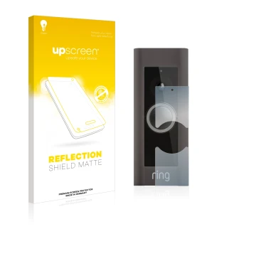 Parte frontale di una confezione del prodotto con il logo del marchio upscreen. Accanto è raffigurato il dispositivo Ring Vide