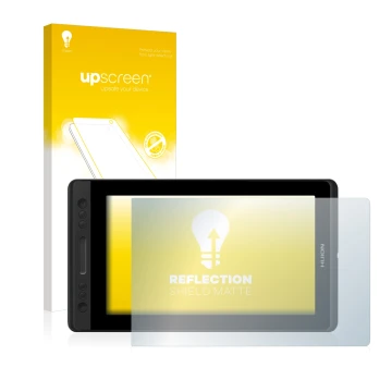 Parte frontale di una confezione del prodotto con il logo del marchio upscreen. Accanto è raffigurato il dispositivo Huion Kam