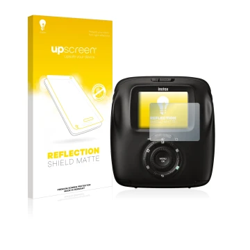 Parte frontale di una confezione del prodotto con il logo del marchio upscreen. Accanto è raffigurato il dispositivo Fujifilm 