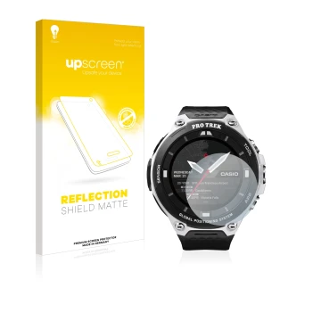 Parte frontale di una confezione del prodotto con il logo del marchio upscreen. Accanto è raffigurato il dispositivo Casio Pro