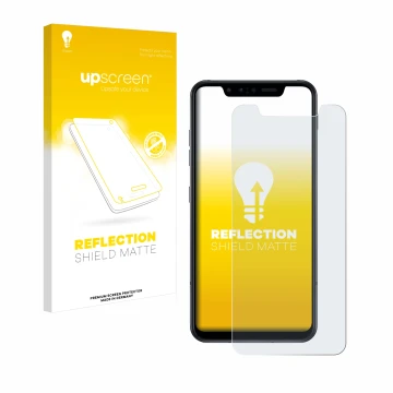 Parte frontale di una confezione del prodotto con il logo del marchio upscreen. Accanto è raffigurato il dispositivo LG G8s Th