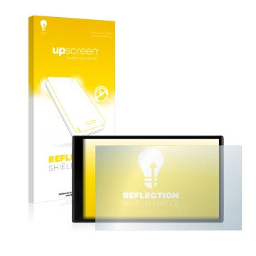 Parte frontale di una confezione del prodotto con il logo del marchio upscreen. Accanto è raffigurato il dispositivo Garmin Dr