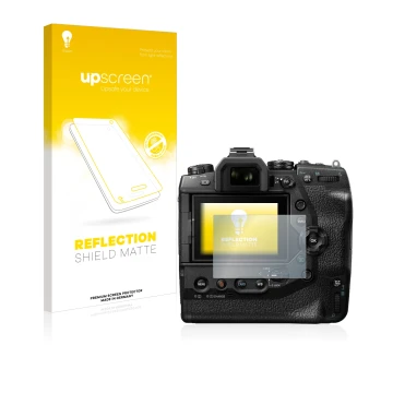 Parte frontale di una confezione del prodotto con il logo del marchio upscreen. Accanto è raffigurato il dispositivo Olympus O