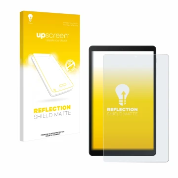 Parte frontale di una confezione del prodotto con il logo del marchio upscreen. Accanto è raffigurato il dispositivo Samsung G