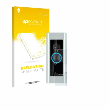 Parte frontale di una confezione del prodotto con il logo del marchio upscreen. Accanto è raffigurato il dispositivo Ring Vide