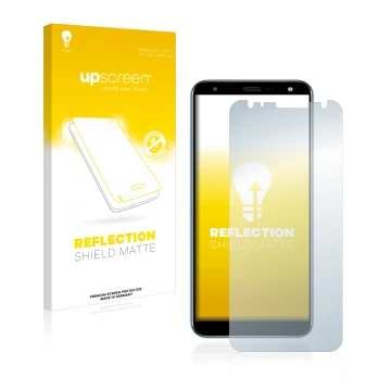 Parte frontale di una confezione del prodotto con il logo del marchio upscreen. Accanto è raffigurato il dispositivo LG K40 co