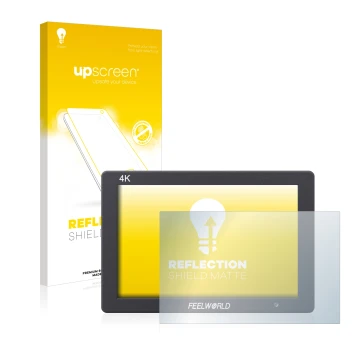 Parte frontale di una confezione del prodotto con il logo del marchio upscreen. Accanto è raffigurato il dispositivo Feelworld