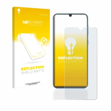 Parte frontale di una confezione del prodotto con il logo del marchio upscreen. Accanto è raffigurato il dispositivo Samsung G