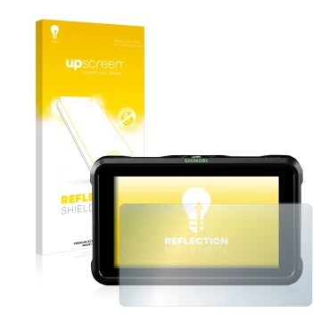 Parte frontale di una confezione del prodotto con il logo del marchio upscreen. Accanto è raffigurato il dispositivo Atomos Sh