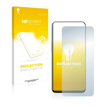 Parte frontale di una confezione del prodotto con il logo del marchio upscreen. Accanto è raffigurato il dispositivo Oppo Reno