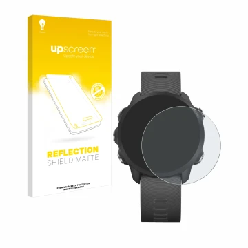 Parte frontale di una confezione del prodotto con il logo del marchio upscreen. Accanto è raffigurato il dispositivo Garmin Fo