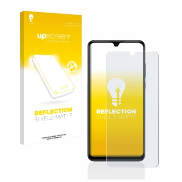 Parte frontale di una confezione del prodotto con il logo del marchio upscreen. Accanto è raffigurato il dispositivo Huawei P3