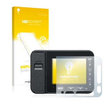 Parte frontale di una confezione del prodotto con il logo del marchio upscreen. Accanto è raffigurato il dispositivo Sony DSC-