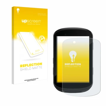 Parte frontale di una confezione del prodotto con il logo del marchio upscreen. Accanto è raffigurato il dispositivo Garmin Ed