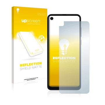 Parte frontale di una confezione del prodotto con il logo del marchio upscreen. Accanto è raffigurato il dispositivo Motorola 