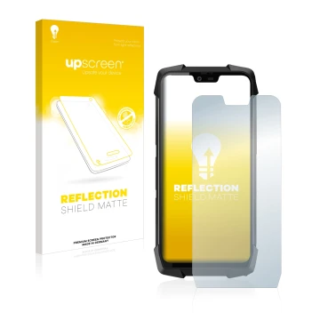 Parte frontale di una confezione del prodotto con il logo del marchio upscreen. Accanto è raffigurato il dispositivo Blackview