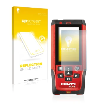 Parte frontale di una confezione del prodotto con il logo del marchio upscreen. Accanto è raffigurato il dispositivo Hilti PD-