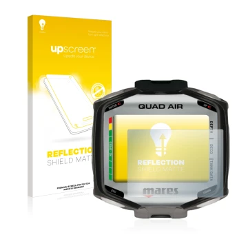 Parte frontale di una confezione del prodotto con il logo del marchio upscreen. Accanto è raffigurato il dispositivo Mares Qua