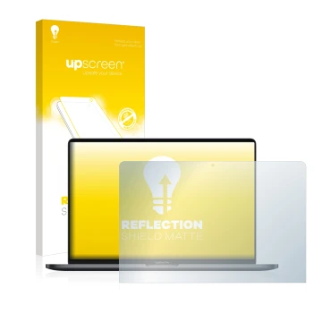 Parte frontale di una confezione del prodotto con il logo del marchio upscreen. Accanto è raffigurato il dispositivo Apple Mac