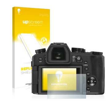 Parte frontale di una confezione del prodotto con il logo del marchio upscreen. Accanto è raffigurato il dispositivo Leica V-L