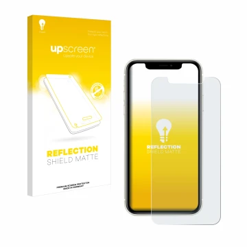 Parte frontale di una confezione del prodotto con il logo del marchio upscreen. Accanto è raffigurato il dispositivo Apple iPh