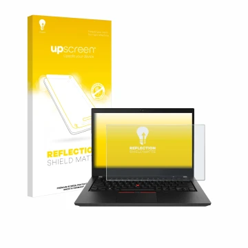 Parte frontale di una confezione del prodotto con il logo del marchio upscreen. Accanto è raffigurato il dispositivo Lenovo Th