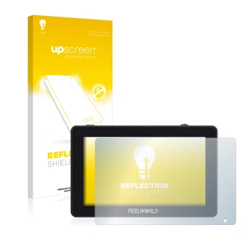 Parte frontale di una confezione del prodotto con il logo del marchio upscreen. Accanto è raffigurato il dispositivo Feelworld