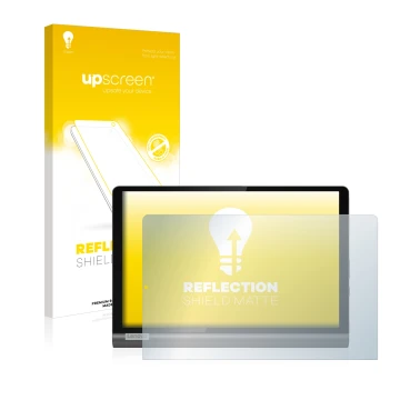 Parte frontale di una confezione del prodotto con il logo del marchio upscreen. Accanto è raffigurato il dispositivo Lenovo Yo