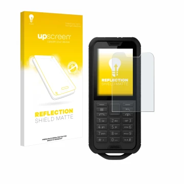 Parte frontale di una confezione del prodotto con il logo del marchio upscreen. Accanto è raffigurato il dispositivo Nokia 800