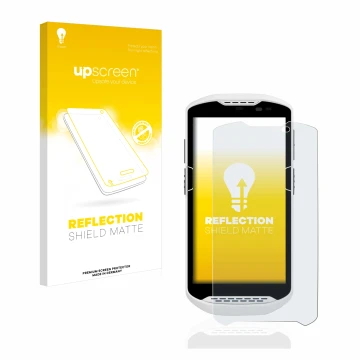 Parte frontale di una confezione del prodotto con il logo del marchio upscreen. Accanto è raffigurato il dispositivo Zebra TC5