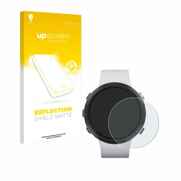 Parte frontale di una confezione del prodotto con il logo del marchio upscreen. Accanto è raffigurato il dispositivo Garmin Sw