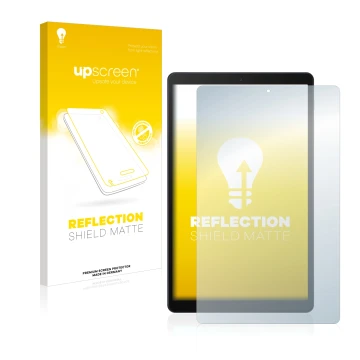 Parte frontale di una confezione del prodotto con il logo del marchio upscreen. Accanto è raffigurato il dispositivo Samsung G