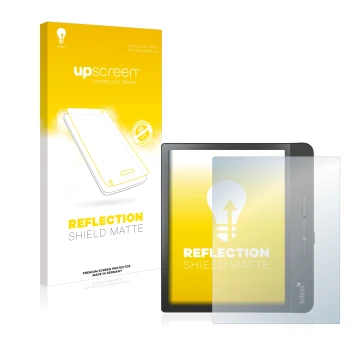 Parte frontale di una confezione del prodotto con il logo del marchio upscreen. Accanto è raffigurato il dispositivo Tolino Ep