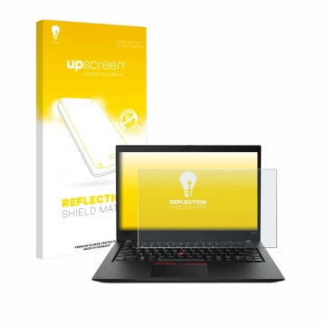 Parte frontale di una confezione del prodotto con il logo del marchio upscreen. Accanto è raffigurato il dispositivo Lenovo Th